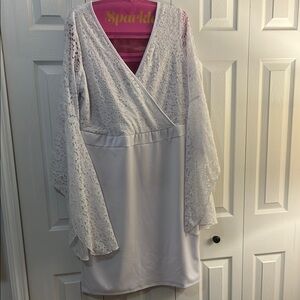 Ashley Stewart White Sheath Dress with Bell Sleeves